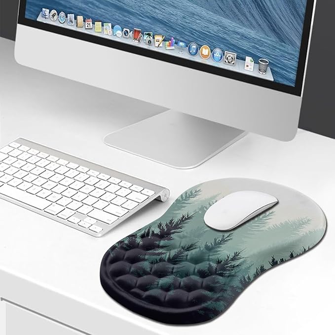 Hokafenle Ergonomic Mouse Pad Wrist Support Wrist Rest Mousepad for Carpal Tunnel Pain Relief with Integrated Memory Foam Slope Massage Bulge (11.8x7.9 inchForest