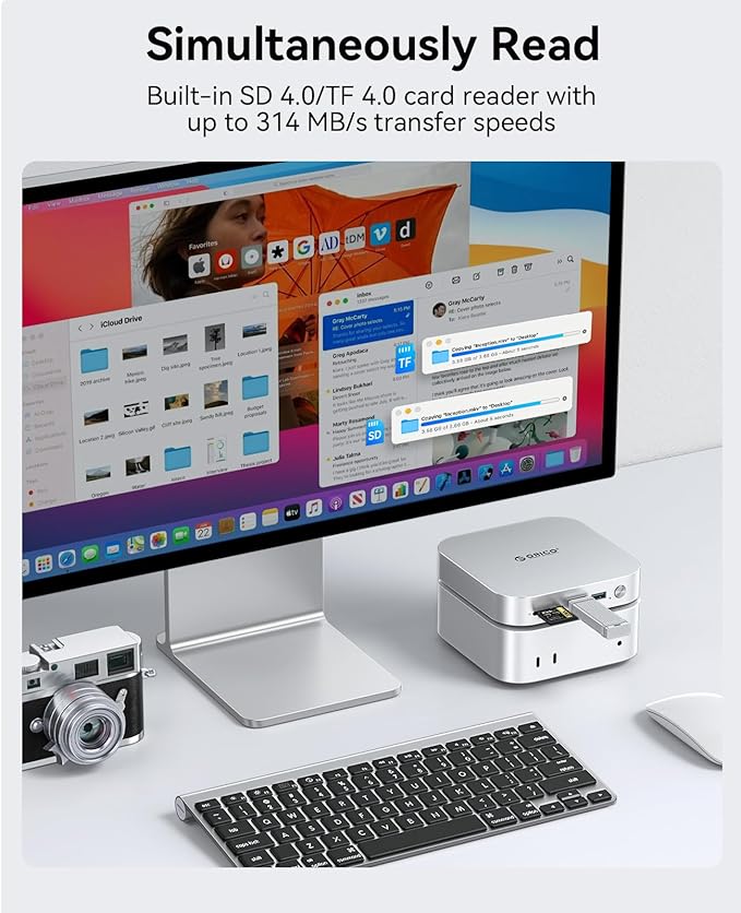 ORICO MiniLink 40Gbps Mac mini M4 Dock 7-in-1 USB 4 Docking Station with Dual NVMe M.2 SSD Slots 10Gbps USB-A Expansion Ports SD/TF 4.0 Card Readers for Mac mini-M47P