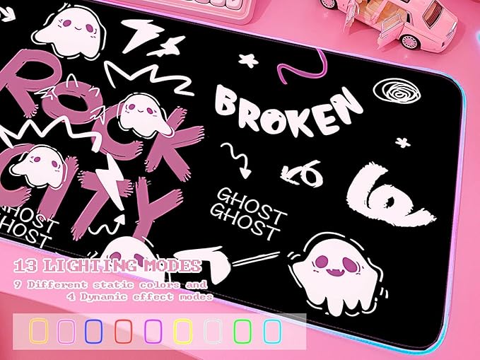 JMIYAV Pink RGB Gaming Mouse Pad 31.5x12 Inch PC XL Large Extended Glowing Led Light Up Desk Pad Non-Slip Rubber Base Computer Cute Mousepad Mat Desk Accessories Gaming Setup 851
