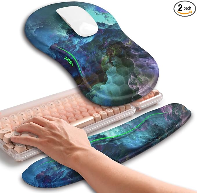 Hokafenle 2in1 Combination Wave Keyboard Wrist Rest and Ergonomic Curvature Mouse Pad Wrist Support for Relieve Wrist Pain Filled with Soft Cushion Memory Foam Nebula Dreamland