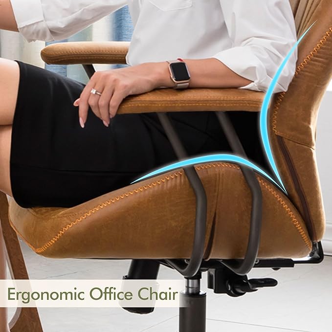 High Back Office ChairModern Swivel Office ChairBrown Suede Fabric Gaming ChairHeight Adjustable Home Office Desk Chair with Lumbar Support