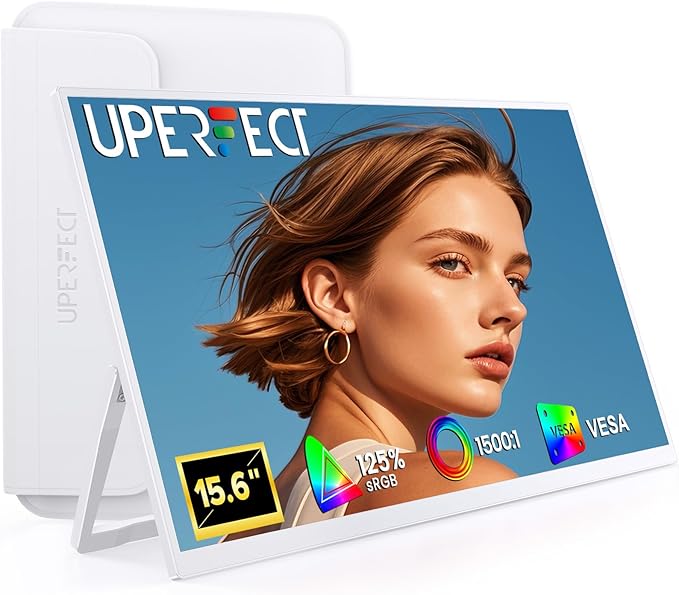 UPERFECT Portable Monitor 15.6 125% sRGB 1080P Laptop Monitor Ultra-Slim White Display USB-C &amp MINI HDMI 350 Nits VESA &amp Case Travel Small Second Screen for Computer Mini PC Game Cons