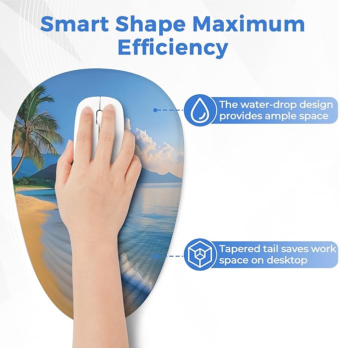 Ergonomic Mouse Pad with Wrist Support Memory Foam Wrist Rest for Pain Relief &amp Carpal Tunnel Non-Slip Base for Office Computer PC Laptop (12x8x1.2inch Yellow Beach)
