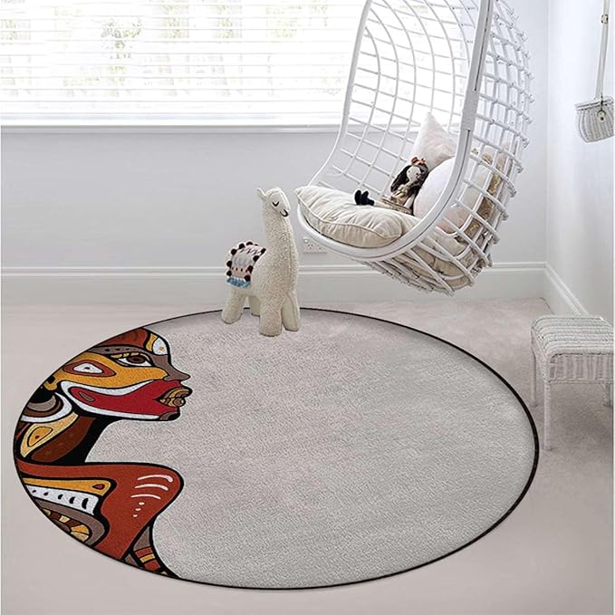 Brown and Cinnamon Round Carpet Playmat - Play Learn and Have Fun SafelyCrawling Mat Educational Soft Rug Shower/Birthday Gift Tribal Exotic Beauty Woman Figure Diameter 55 in