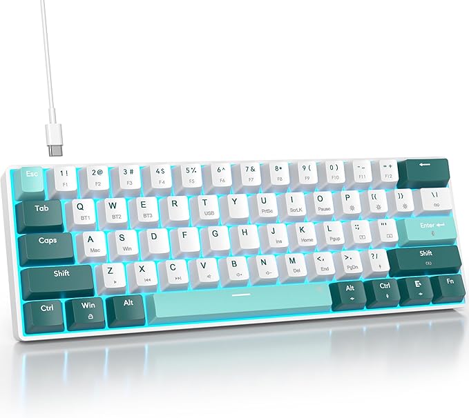 surmen Wireless Keyboard 60% Gaming Keyboard 60 Percent Hot Swappable RGB Mini Bluetooth BT5.0/USB-C Mechanical Keyboard with Software for Windows Mac Laptop (Gateron Red Green 61)
