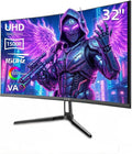 ZZA 32 Curved Gaming Monitor 4K UHD (3840 x 2160) VA Display 1500R Immersion 144Hz/160Hz Refresh Rate Advanced Computer Screen Supports AMD FreeSync Premium 120% sRGB Color GamutHDMI 2.1/DP1.4