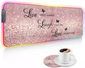 RGB Gaming Mouse Pad with Cup Coaster Large Glowing LED Mouse Pad Anti-Slip Rubber Base Computer Keyboard Desk Mouse Mat 31.5 X 11.8 Inch Quote Live Every Moment Laugh Every Day Love Beyond Words