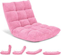 Byroce Folding Floor Gaming Chair 14-Position Adjustable Lazy Padded Sleeper Sofa Bed with Back Support Couch Recliner Floor Chair for Meditation Reading in Bedroom Living Room (Pink)