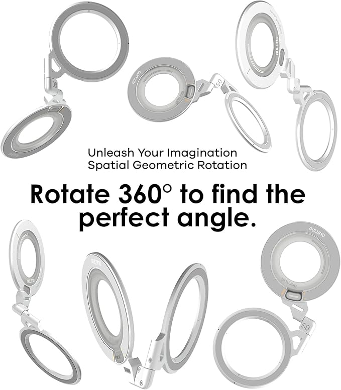 Aulumu G09 Magnetic Ring Grip | Omnidirectional Rotation | MagSafe Compatible | Aluminium Alloy Construction | Stable Dual-Sided Magnetic Attachment | Includes Handle Ring Phone Stand- Silver