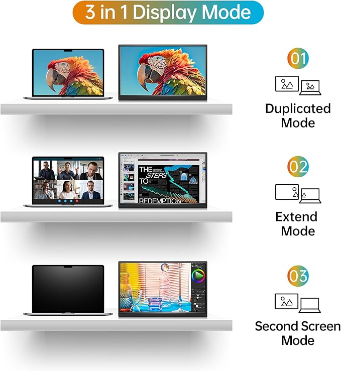 Portable Monitor 16.0inch FHD 1920 * 1200P USB C HDMI Ultra-Slim IPS Travel Display &amp Speakers HDR Plug&ampPlay External Monitor for Laptop PC PhoneMac
