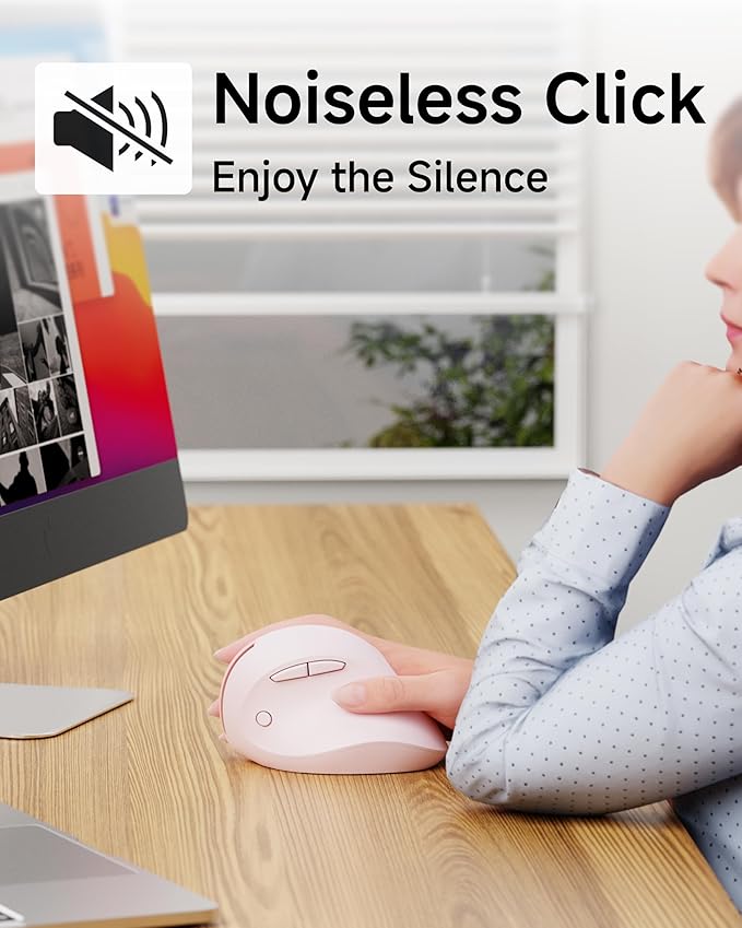 Q7 Vertical Ergonomic Mouse Wireless Bluetooth Mouse (BT5.0/3.0+2.4G) 5-Level Adjustable DPI up to 4000 Quiet clicks Multi Devices Computer Mouse for Laptop/PC/Mac-Pink