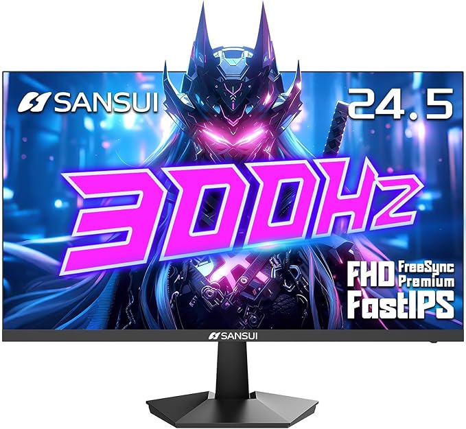 SANSUI Gaming Monitor 24.5 300hz 240hz FHD 1080P 1ms FPS PC Monitor Gaming HDR FreeSync DisplayPort x2 HDMI x2 Fast IPS 120% sRGB Audio Jack VESA Support Desktop Compatible(ES-G25X1 PRO)