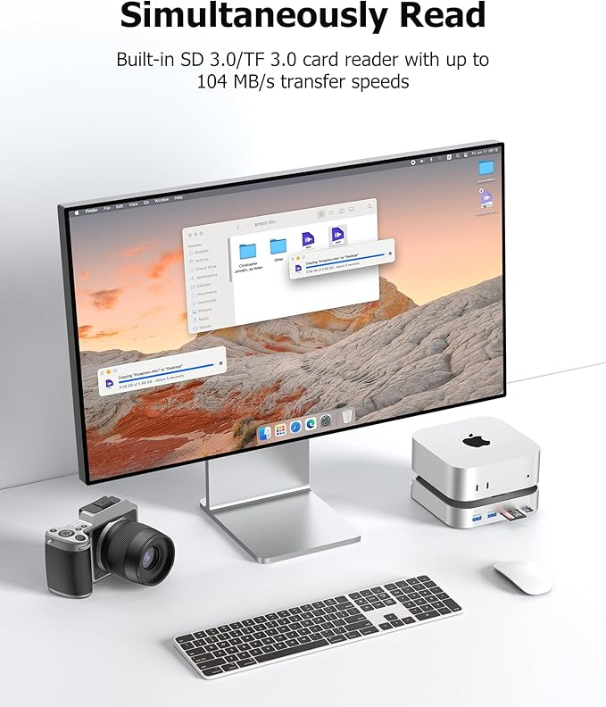 Mac mini Dock with NVMe SSD Enclosure USB-C Hub for Mac mini M4/M4 Pro with 2X USB-A 10Gbps 3X USB-A 5Gbps HDMI DP SD/TF Card Reader – Magnetic Cover Up to 8TB SSD Support