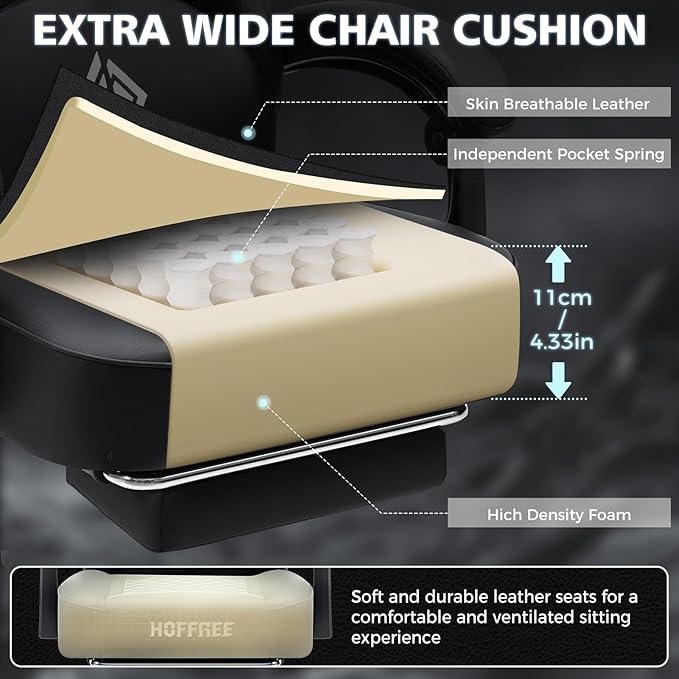 HOFFREE Gaming Chair Computer Chair with Speakers Massage Game Chairs with Footrest Bluetooth High Back Ergonomic Computer Gaming Chairs for Adults Reclining Video Gamer Chair Black
