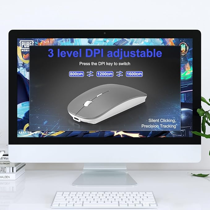 Bluetooth Wireless Mouse for MacBook Air Mac Pro iPad Laptop Computer Pad Optical Rechargeable Slim Silent Dual Mode (2.4G USB-C/USB-A&ampBluetooth 5.2/3.0) Mouse Jiggler for Computer Awakening(Grey)