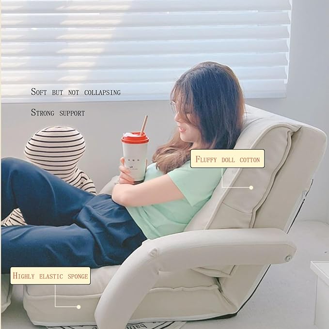 Floor Chair with Back Support Folding Sofa Chair with 5 Adjustable Position Padded Sleeper Bed Couch Recliner Floor Gaming Chair Gaming Floor Chairs for AdultsGrey