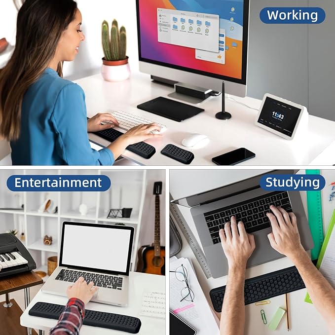 Keyboard Mouse Wrist Rest Pad Comfort Memory Foam Wrist Rest with Non-Slip Silicone Base Leather Surface Ergonomic Keyboard Mouse Wrist Support for Typing Pain Relief (Matte Black)