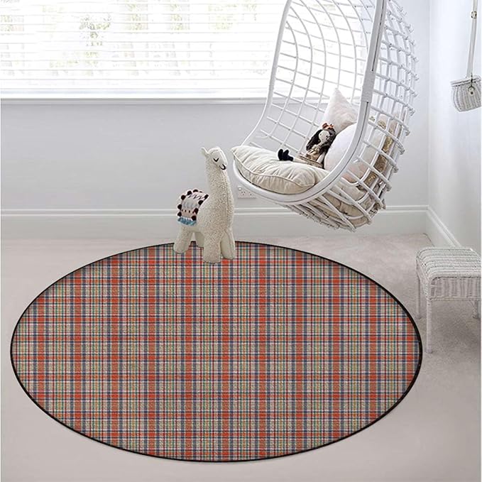 Orange Light Blue Chair Mat for Hardwood Floors Tile Floors Office Chair Mat Desk Chair Mat Computer Rolling Chair Rug Floor Protector Mat Retro Red Checkered Modern Diameter 43.3 in