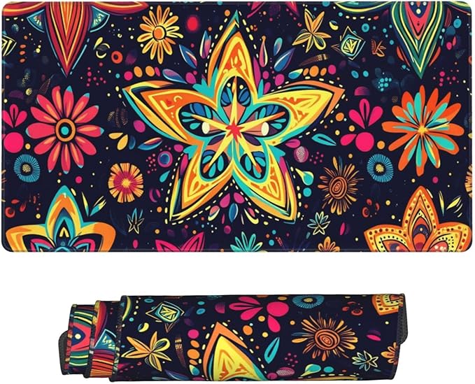 Boho Star Floral Desk Cover MatExtended Large Mouse PadComputer Laptop Mat Desk Decor for Office Game Home 30x16 Inch