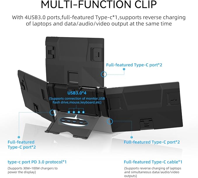 ADREAMER 13.3 Triple Screen Laptop Monitor Extender Detachable 3 Monitor for 11.6-16 FHD 1200P IPS Multi Screen Laptop Attachment Compatible with Wins/MacOS(M1/M2/M3).