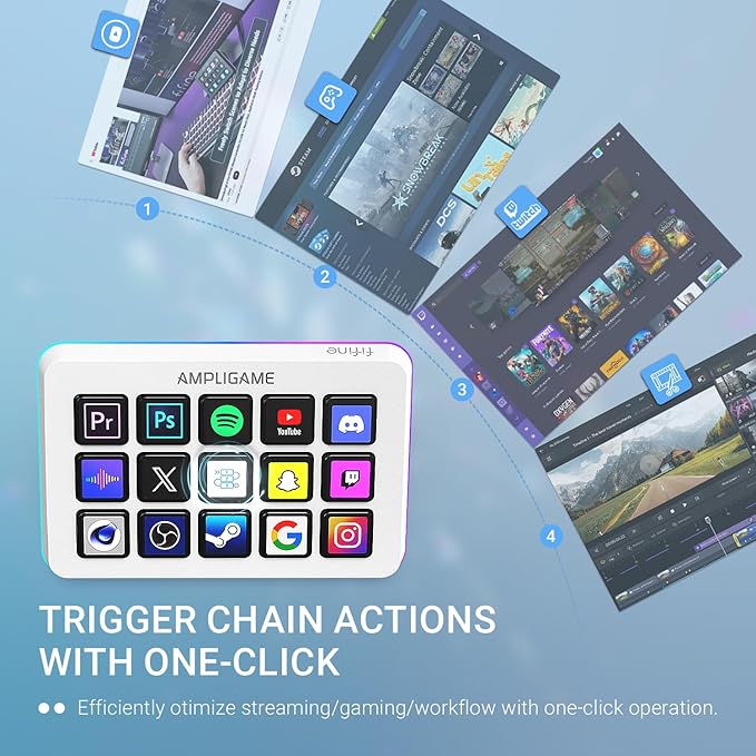 FIFINE AmpliGame Gaming Controller with 15 Shortcuts for OBS Streaming Studio with Macro Keys Trigger Actions PC Media RGB Controller for Content Creation/Office Work-D6 White