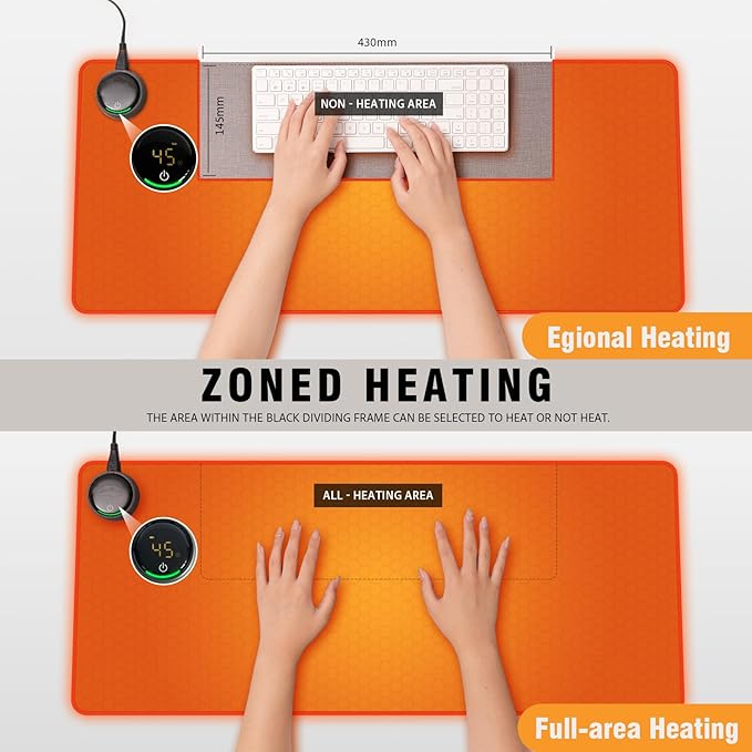 Heated Desk Pad Mouse Pad - 3-Level Temperature Control 6-Level Timer (4-9 Hours) PVC Material Desk Mat for Keyboard and Mouse31.5 x 13