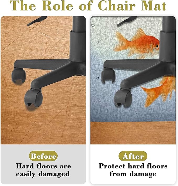 Orange Blue PU Leather Office Chair Mat for Hardwood Floors Fish Goldfish Swimming Under Animal Desk Chair Mat Large Anti-Slip Floor Protector for Home Office Aquarium Diameter 55 in
