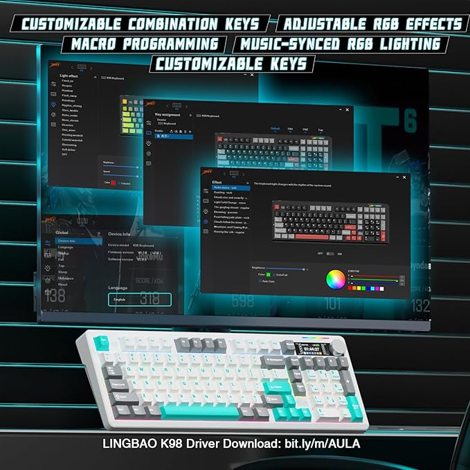 LINGBAO K98 PRO 96% Mechanical Keyboard Wireless with Screen &amp Knob Creamy Gaming Keyboard Tri-Mode BT5.0/2.4GHz/USB-C Gasket Mount Hot-Swappable Linear Switches RGB Backlit Gamer Keyboards fo