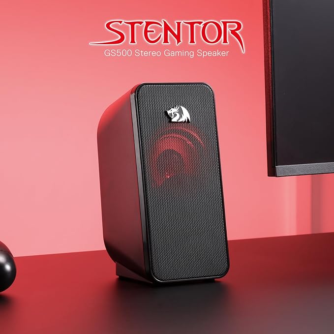 Redragon GS500 Stentor PC Gaming Speaker 2.0 Channel Stereo Desktop Computer Speaker with Red Backlight Quality Bass and Crystal Clear Sound USB Powered with a 3.5mm Connector