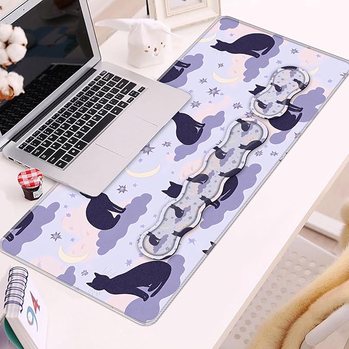 Keyboard Wrist Rest and Mouse Pad Set31.5x11.8 Inches Desk MatWaterproof Non-Slip Ergonomic Wrist Support for Pain ReliefExtended Desk Protector for Office Home GamingCute Cat Design