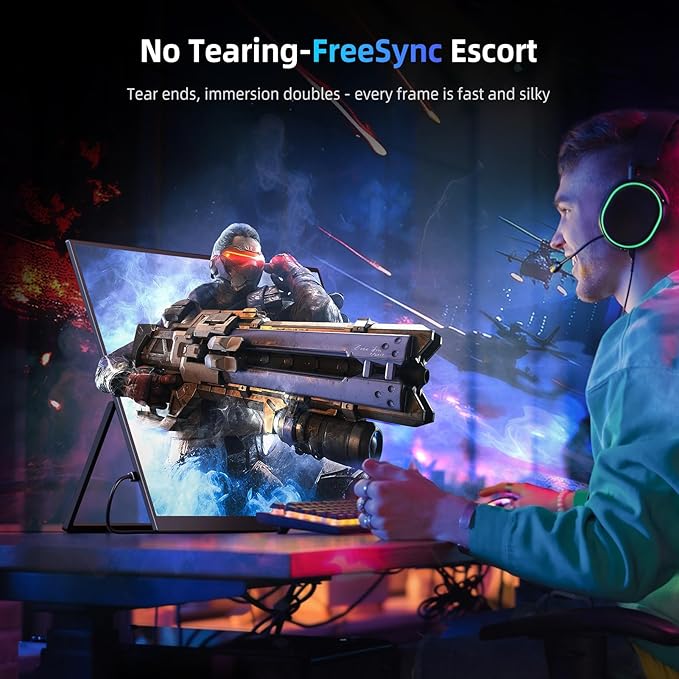 Portable Monitor 18.5” | 120HZ 1ms Gaming Monitor | 125% sRGB | FreeSync HDR | 350Nits | USB-C &amp HDMI | VESA &amp Stand | Large Travel External Second Screen for Laptop Computer Game Consoles