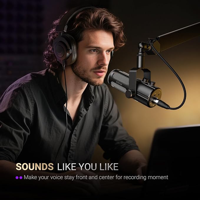FIFINE Podcast Microphone with XLR Cable Bundle USB Recording Vocal Mic with Frequency Respond Adjustment Mute Button Headphone Monitoring Dynamic Microphone with 10ft Audio Cable-Tank6+L9