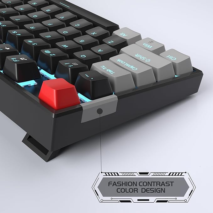 MageGee 75% Mechanical Gaming Keyboard Red Switch LED Blue Backlit 87 Keys Compact TKL Wired Computer Keyboards for Windows Laptop PC Gamer - Black/Grey