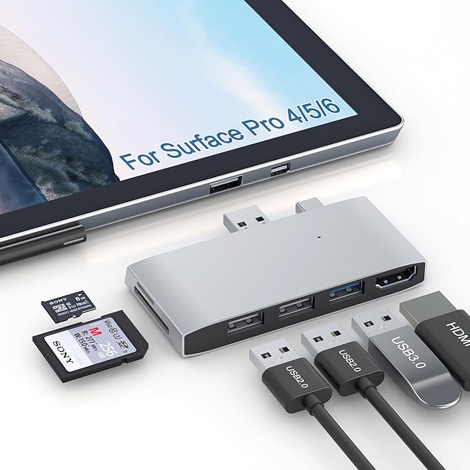 USB 3.0 Surface Pro 6/Pro 5/Pro 4 USB Hub Docking Station 4K HDMI Hub Adapter SD &amp TF/Micro SD Memory Card Reader 4K@30Hz HDMI Port Converter Accessories for Surface Pro 6/5/4
