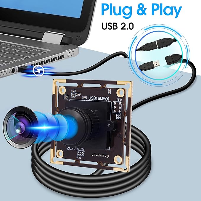 16MP Wide Angle USB Camera Module with 180 Degree Fisheye Lens Ultra HD 3496P Security USB Camera Board for Linux Windows Android MAC Machine Vision Webcam Support UVC Plug &amp Play