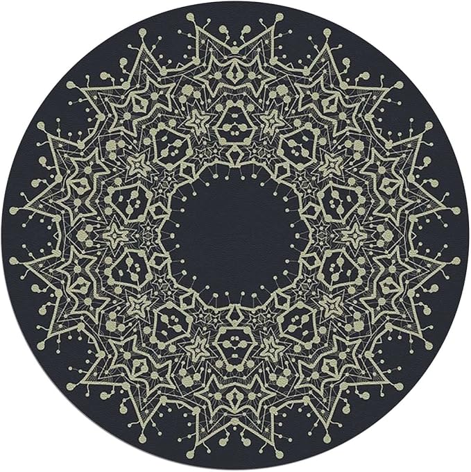 Blue Indigo PU Leather Gaming Chair Mat Chair Mat for Hardwood Floor Mandala Exotic Floral Ornament Round Round Floor Mats for Office Chair Computer Desk Anti Slip Modern Tribal Diameter 47.2 in