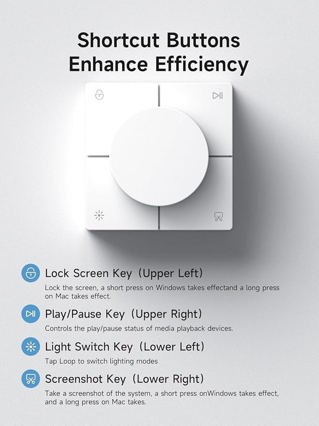 Hagibis Knob USB C Hub with Shortcut Buttons RGB Type-C Docking Station with 5Gbps USB-C 2 USB3.0 3.5mm Jack SD/Micro SD3.0 USB2.0 for MacBook iPad Pro Laptop (White AG)
