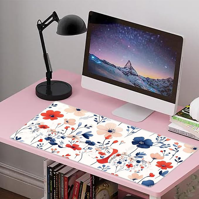 Large Mouse Pad Wrist Support SetDesk Pad+Keyboard Wrist Rest+Mouse Pad Wrist Support+Coaster4in1 XXL Big MousepadErgonomic Design Gaming Mat for Home Office TableBeautiful Flowers