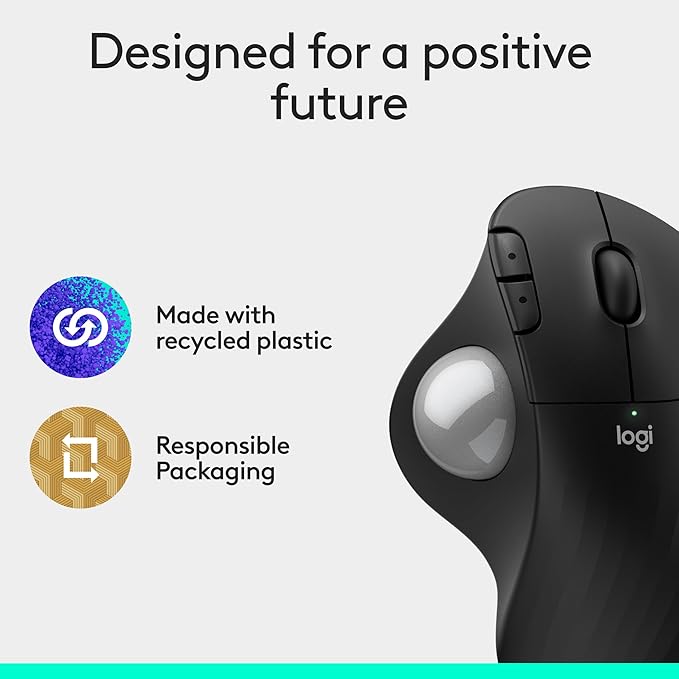 Logitech Ergo M575S Wireless Trackball Mouse Wireless Ergonomic Mouse with Bluetooth and Encrypted Dongle Comfortable Thumb Control Precise and Smooth Tracking for PC/Mac - Black Silver Ball