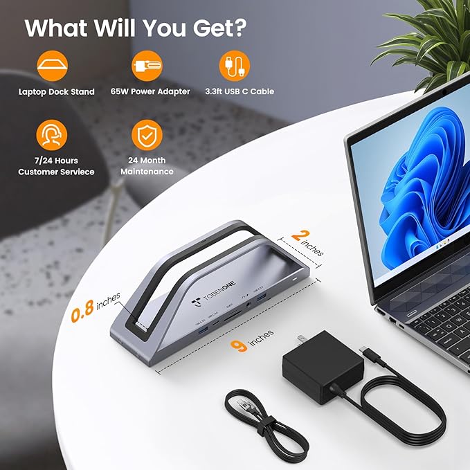 TobenONE 14-in-1 MacBook Pro/Air Docking Station Dual 4K Monitor Laptop Docking Station Stand for MacBook M1/M2/M3/M4/M5 Driver-Based USB C Dock with 65W Power Adapter 2 HDMIVGA 5Gbps USB RJ45