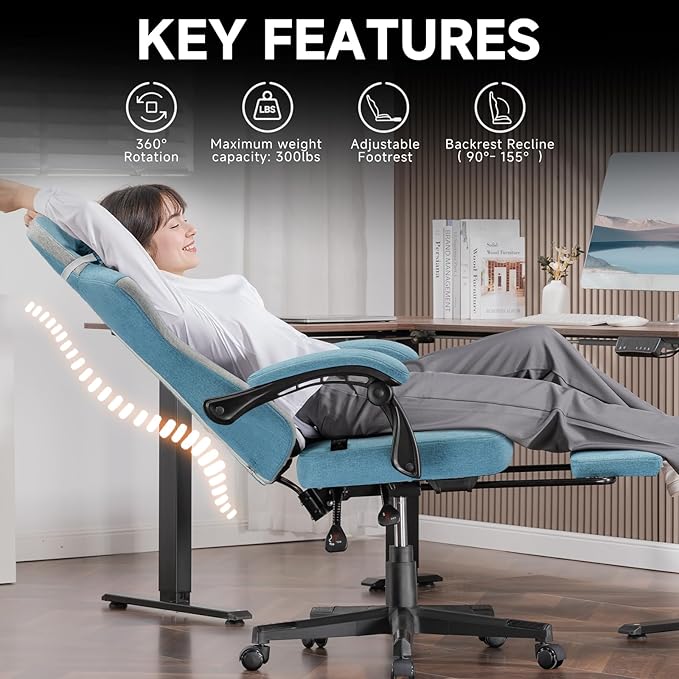 GTPLAYER Gaming Chair Fabric Computer Office Chair with Pocket Spring Cushion Ergonomic Office and Gaming Video Gaming Chair with Linkage Armrests High Back Desk Chair with Adjustable Recliner