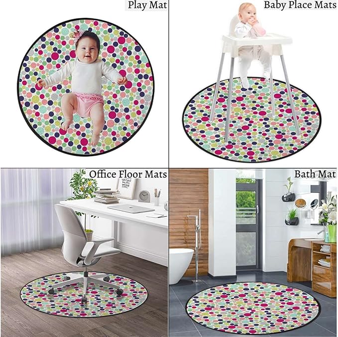 Abstract Chair Mat for Hardwood Floor Noise Cancelling Gaming Chair Mat Round Anti-Slip Office Chair Mat for Home Office Gaming Room Colorful Polka Dots Circles StripedMulticolor Diameter 60 in