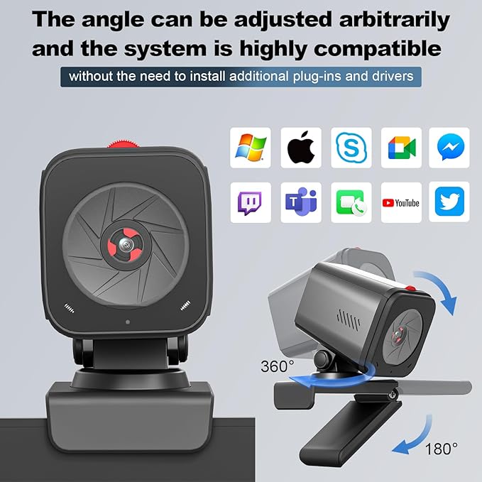 Webcam for PC/Laptop/Mac with Remote Control 2K Computer Camera Low-Light Correction AI-Noise Canceling Mics Adjustable Field of View Built-in Privacy Cover Stereo Mics
