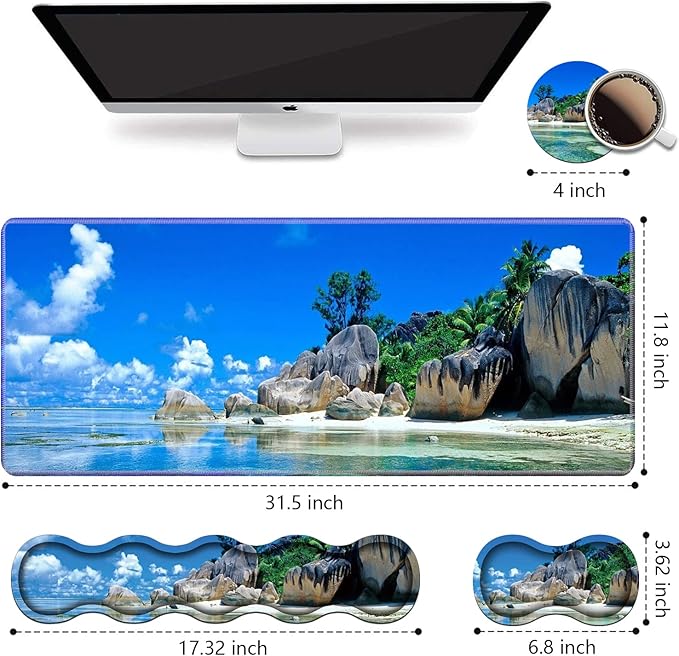 Ergonomic Keyboard Wrist Rest &amp Mouse Pad Wrist Rest Set Large XXL Gaming Desk Mat 31.5x 11.8Non-Slip Base Memory FoamEasy Typing Pain Relief for Office &amp Home Beaches Scene France Seyc