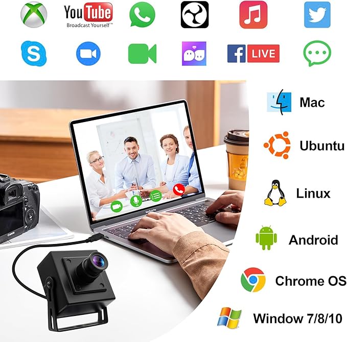 4K Webcam USB Camera with HDR 30fps Fixed Focus Dual Microphones – USB Plug &amp Play for PC/Laptop Streaming Conferencing Recording