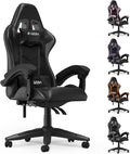 Bigzzia Gaming Chair Computer Chair with Lumbar Support Video Game Chairs for Adults Racing Style Gamer Chair with 360°-Swivel Seat and Headrest（Pure Black）