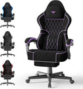 Ferghana Gaming Chair Velvet Fabric Comfortable Computer Chair with Footrest and Linkage Armrest Ergonomic High Back Game Chair with Massage Lumbar Support for Adult Black/Purple