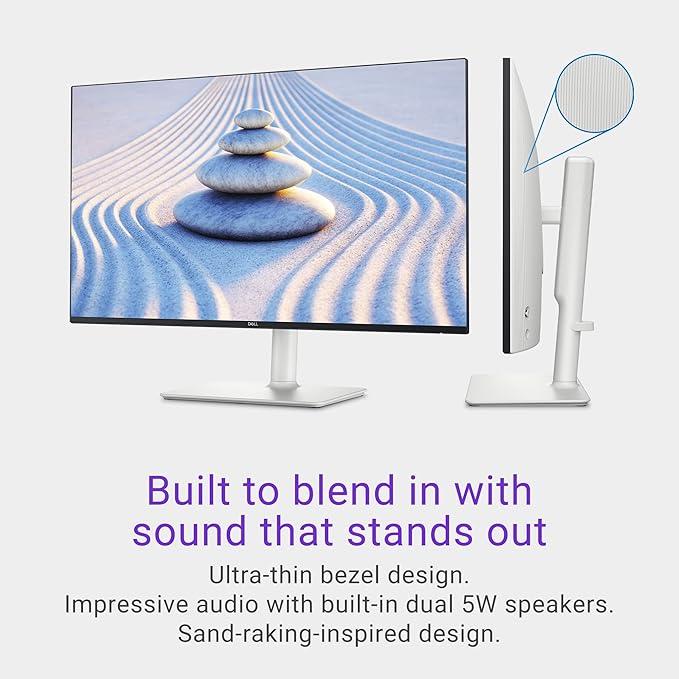Dell S27 inch Monitor LED FHD - 100Hz Refresh Rate 15001 Contrast Ratio AMD FreeSync - VESA Integrated 2x5W Speaker HeightTiltSwivelPivot 2 x HDMI White