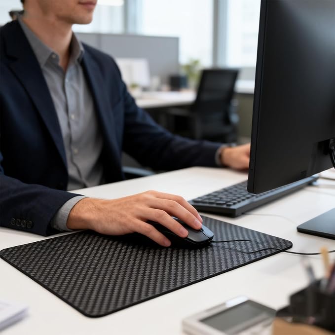 Multipurpose Carbon Fiber Mouse Pad - Hard Thin and Lightweight for Office Gaming and Daily Computer Use on Desk or Lap (Forged Large)