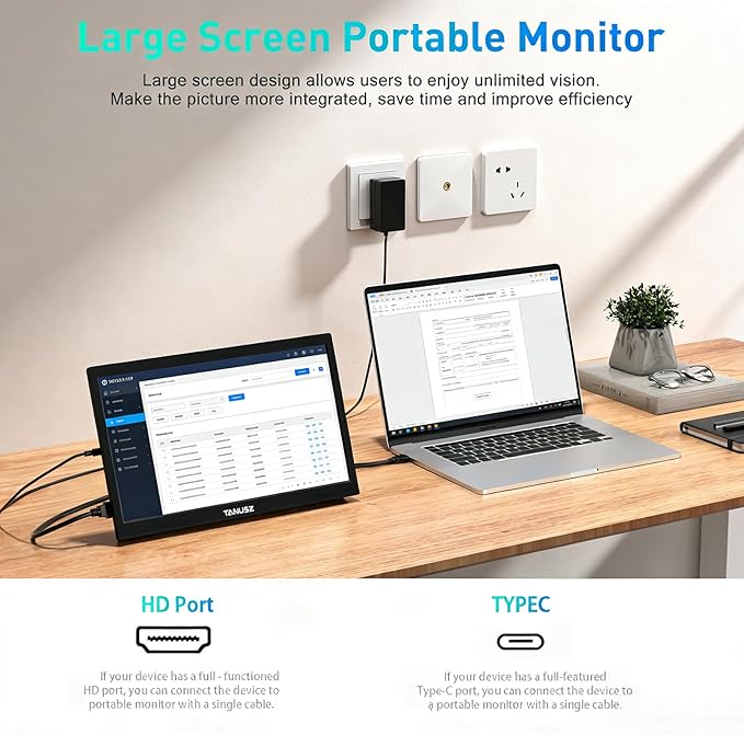 14 Portable Monitor1366*768 HD USB-C HDMI Second External Monitor for LaptopPCMac PhonePSXboxSwichIPS Ultra-Thin Zero Frame Gaming Display
